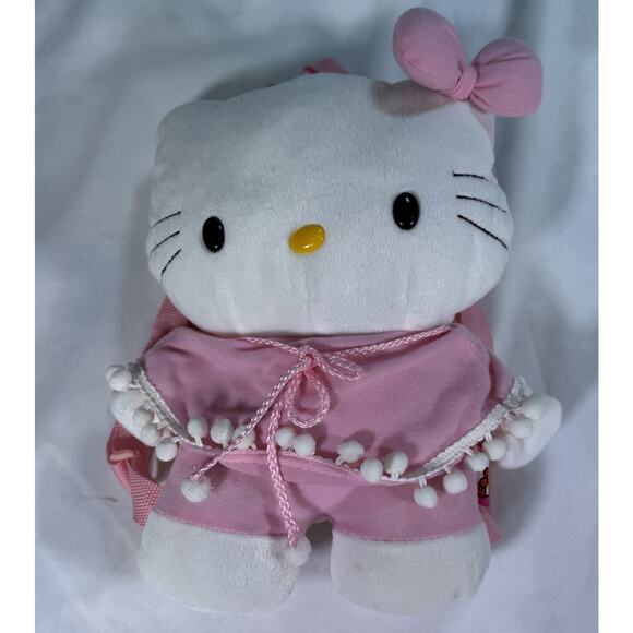 Sanrio Hello Kitty Plush Backpack Stuffed Pom Girls 13" Cute White And‎ Pink - Picture 1 of 6
